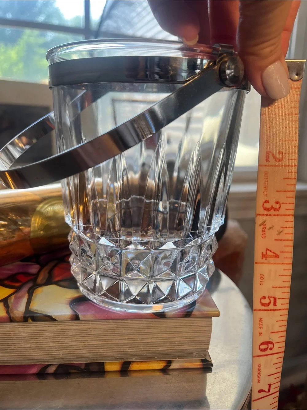 vintage crystal Ice Bucket with Silver Handle - Elegant Home Dining Accessory